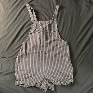 O’Neill Summerlin Grey and White Stripe Tie Back Cotton Shortall Romper Size L
